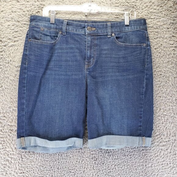 Talbots Shorts Womens Size 12 Blue Simply Flattering Stretch Denim Cuffed Hem - Picture 1 of 11